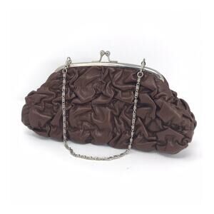 Bijoux Terner Clutch Evening Purse Handbag Brown Kiss Lock
